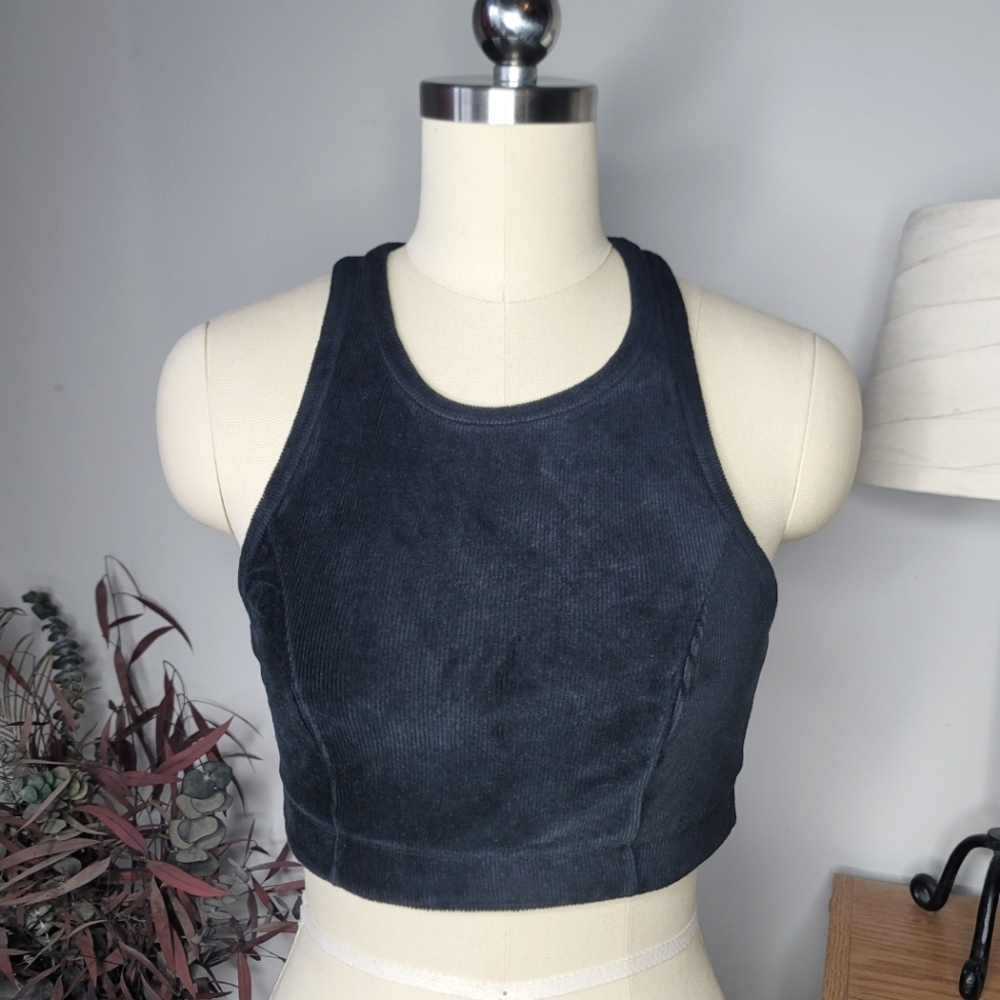 Aerie Ribbed Velour Yoga Bra Black Size Medium
